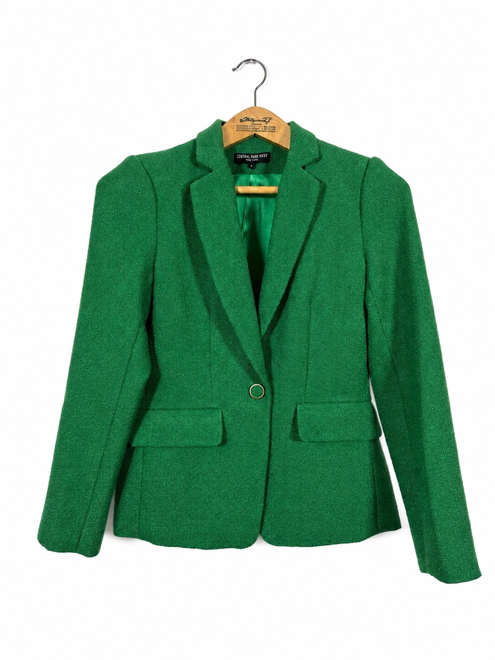 Central Park West Emerald Green Tweed Blazer Size S Office Corporate Old Money